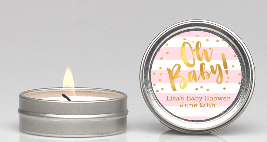  Faux Gold and Pink Stripes - Baby Shower Candle Favors Baby Shower