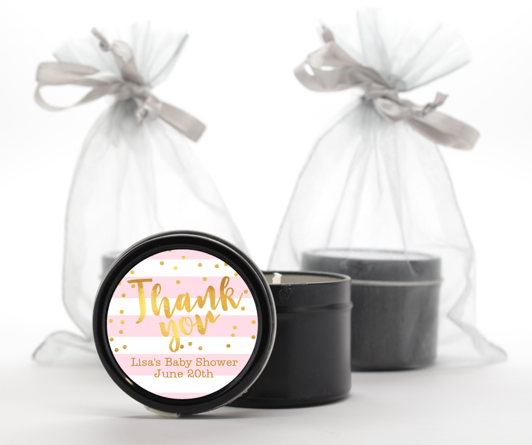  Faux Gold and Pink Stripes - Baby Shower Black Candle Tin Favors Baby Shower