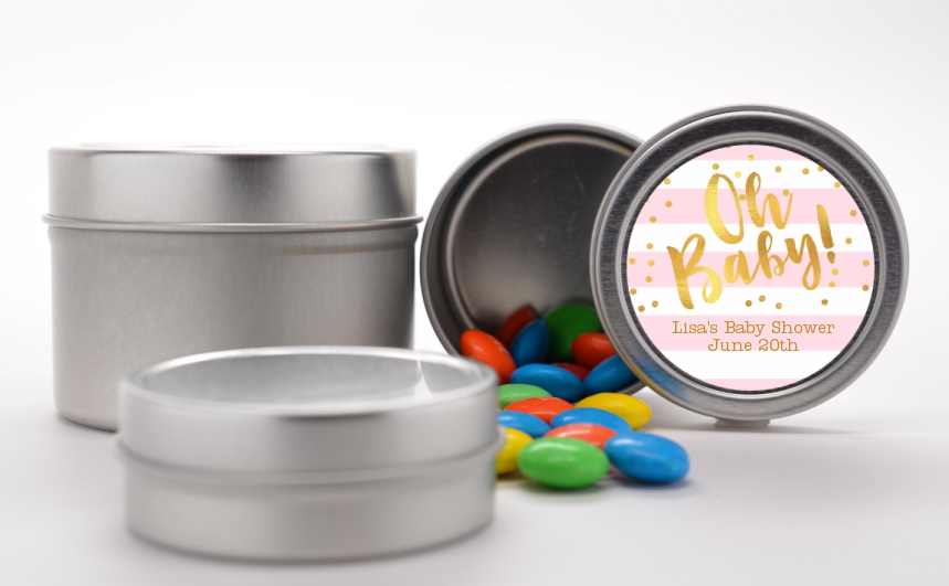  Faux Gold and Pink Stripes - Custom Baby Shower Favor Tins Baby Shower