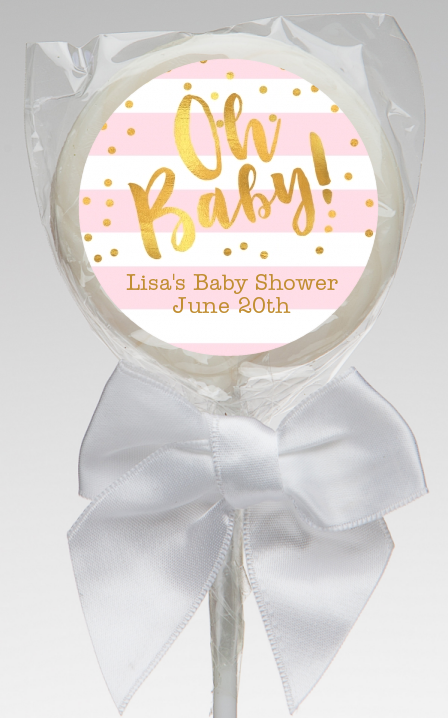  Faux Gold and Pink Stripes - Personalized Baby Shower Lollipop Favors Baby Shower