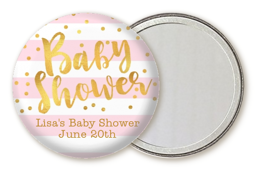  Faux Gold and Pink Stripes - Personalized Baby Shower Pocket Mirror Favors Baby Shower