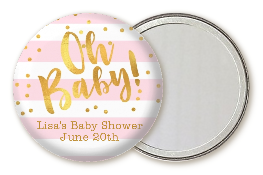  Faux Gold and Pink Stripes - Personalized Baby Shower Pocket Mirror Favors Baby Shower