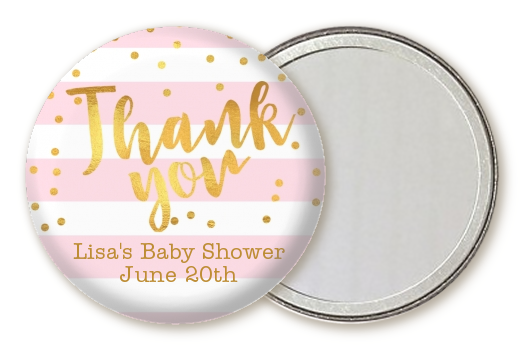  Faux Gold and Pink Stripes - Personalized Baby Shower Pocket Mirror Favors Baby Shower