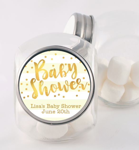  Faux Gold and Yellow Stripes - Personalized Baby Shower Candy Jar Baby Shower
