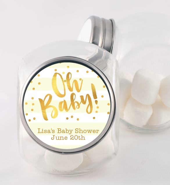  Faux Gold and Yellow Stripes - Personalized Baby Shower Candy Jar Baby Shower