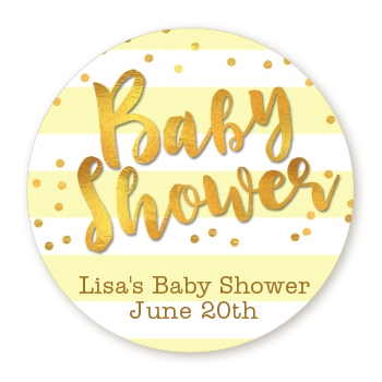  Faux Gold and Yellow Stripes - Round Personalized Baby Shower Sticker Labels Baby Shower