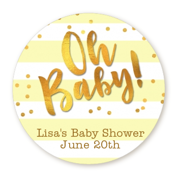  Faux Gold and Yellow Stripes - Round Personalized Baby Shower Sticker Labels Baby Shower
