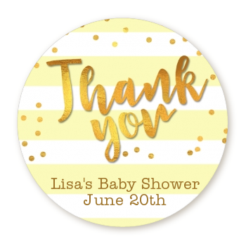  Faux Gold and Yellow Stripes - Round Personalized Baby Shower Sticker Labels Baby Shower