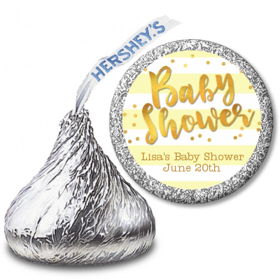  Faux Gold and Yellow Stripes - Hershey Kiss Baby Shower Sticker Labels Baby Shower