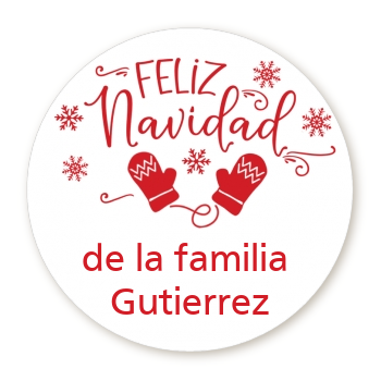  Feliz Navidad - Round Personalized Christmas Sticker Labels 