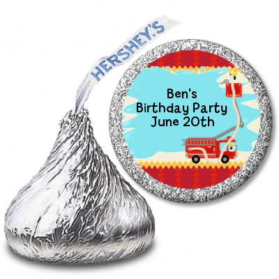 Fire Truck - Hershey Kiss Birthday Party Sticker Labels