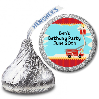 Fire Truck - Hershey Kiss Baby Shower Sticker Labels