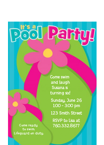 Flip Flops Girl Pool Party - Birthday Party Petite Invitations