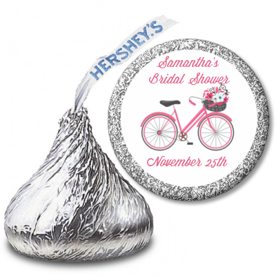 Floral Bicycle - Hershey Kiss Bridal Shower Sticker Labels