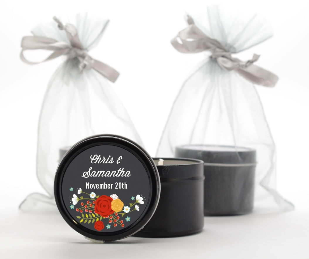  Floral Motif - Bridal Shower Black Candle Tin Favors Option 1