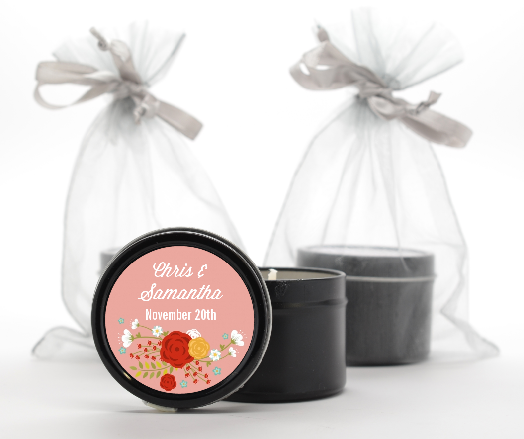  Floral Motif - Bridal Shower Black Candle Tin Favors Option 1