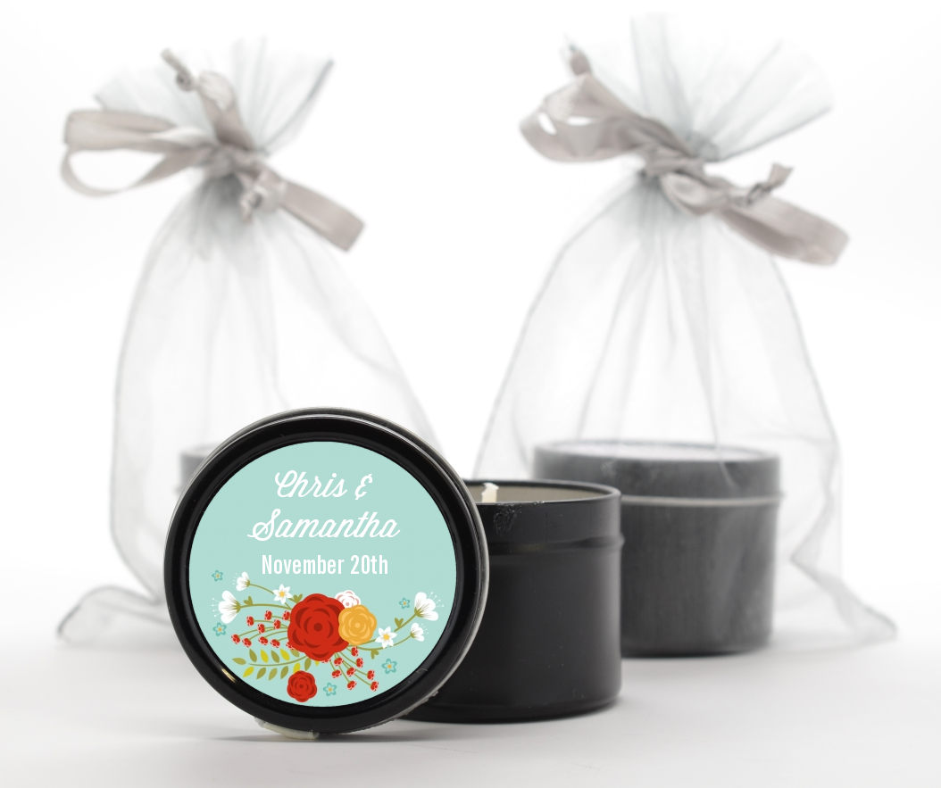  Floral Motif - Bridal Shower Black Candle Tin Favors Option 1