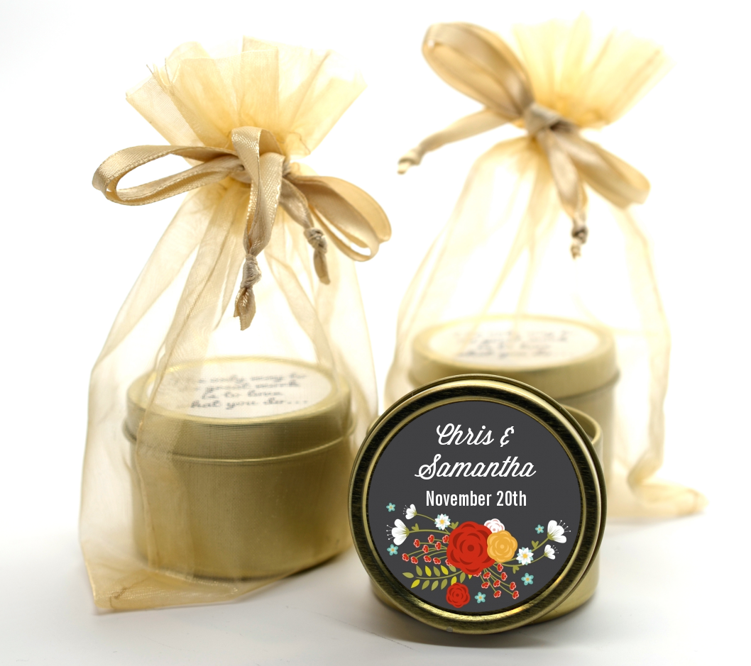  Floral Motif - Bridal Shower Gold Tin Candle Favors Option 1