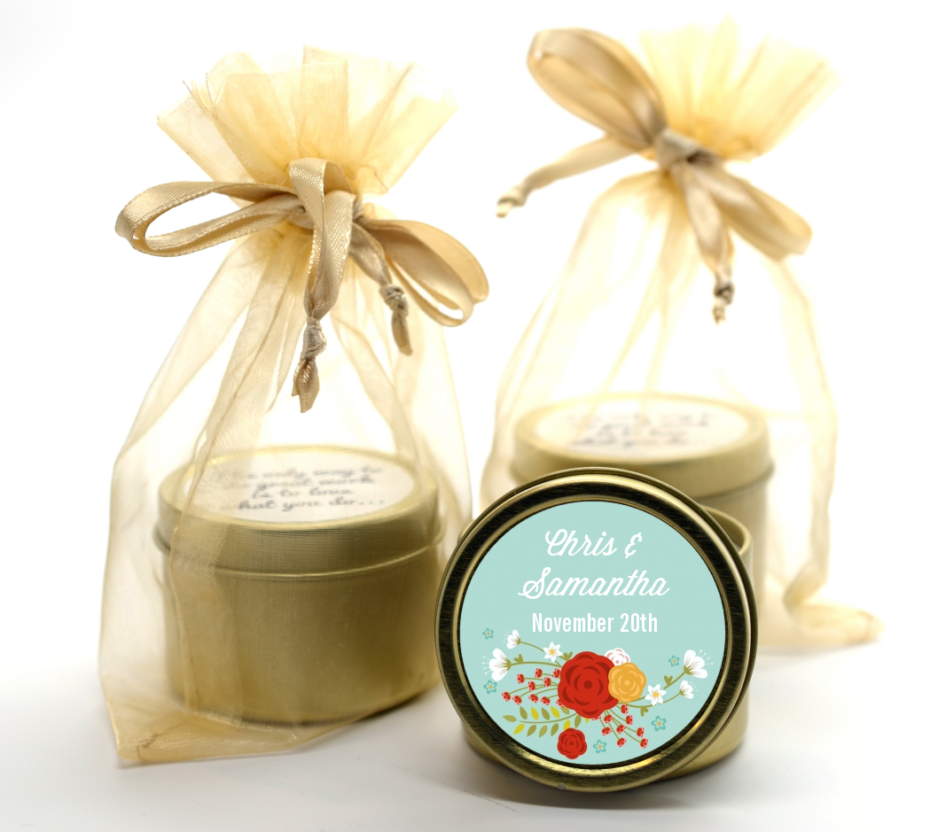  Floral Motif - Bridal Shower Gold Tin Candle Favors Option 1