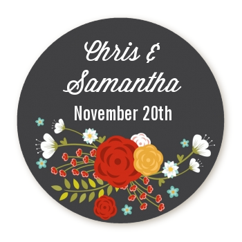  Floral Motif - Round Personalized Bridal Shower Sticker Labels Option 1