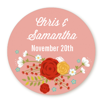  Floral Motif - Round Personalized Bridal Shower Sticker Labels Option 1