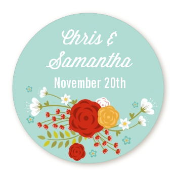  Floral Motif - Round Personalized Bridal Shower Sticker Labels Option 1