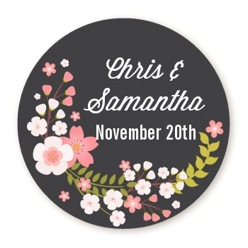  Floral Motif Pink - Round Personalized Bridal Shower Sticker Labels Option 1