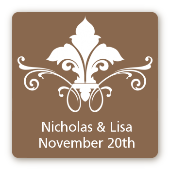 Fluer De Lis - Square Personalized Bridal Shower Sticker Labels