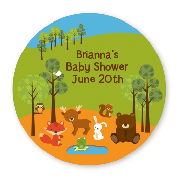  Forest Animals - Round Personalized Baby Shower Sticker Labels 