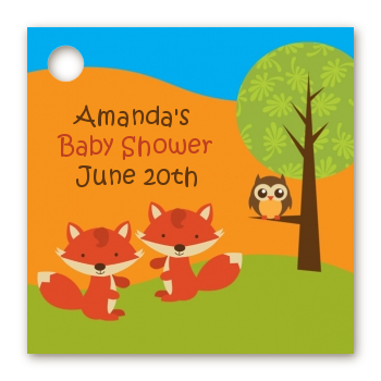Forest Animals Twin Foxes - Personalized Baby Shower Card Stock Favor Tags