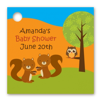 Forest Animals Twin Squirels - Personalized Baby Shower Card Stock Favor Tags