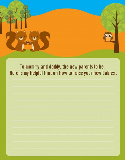 Forest Animals Twin Squirels - Baby Shower Notes of Advice