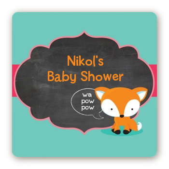 Fox and Friends - Square Personalized Baby Shower Sticker Labels