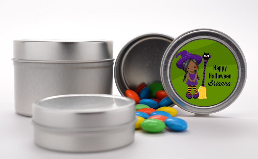  Friendly Witch Girl - Custom Halloween Favor Tins Option 1