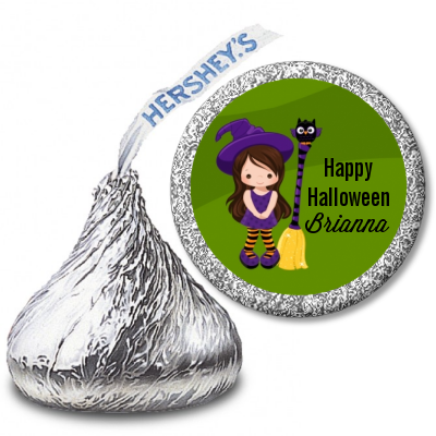  Friendly Witch Girl - Hershey Kiss Halloween Sticker Labels Option 1