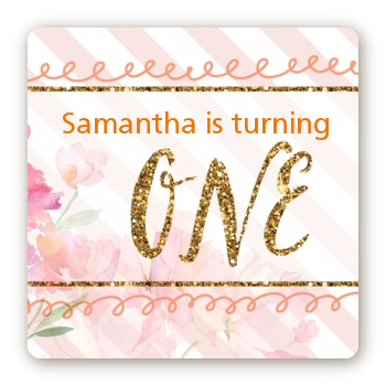 Fun to be One - 1st Birthday Girl - Square Personalized Birthday Party Sticker Labels