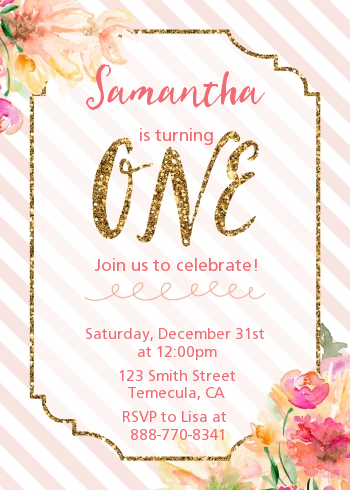 Fun to be One - 1st Birthday Girl - Birthday Party Invitations