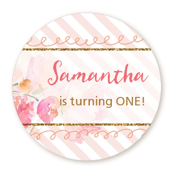  Fun to be One - 1st Birthday Girl - Round Personalized Birthday Party Sticker Labels 
