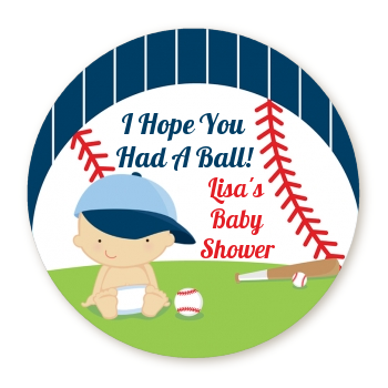  Future Baseball Player - Round Personalized Baby Shower Sticker Labels Caucasian