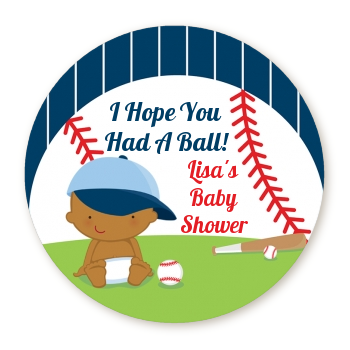  Future Baseball Player - Round Personalized Baby Shower Sticker Labels Caucasian