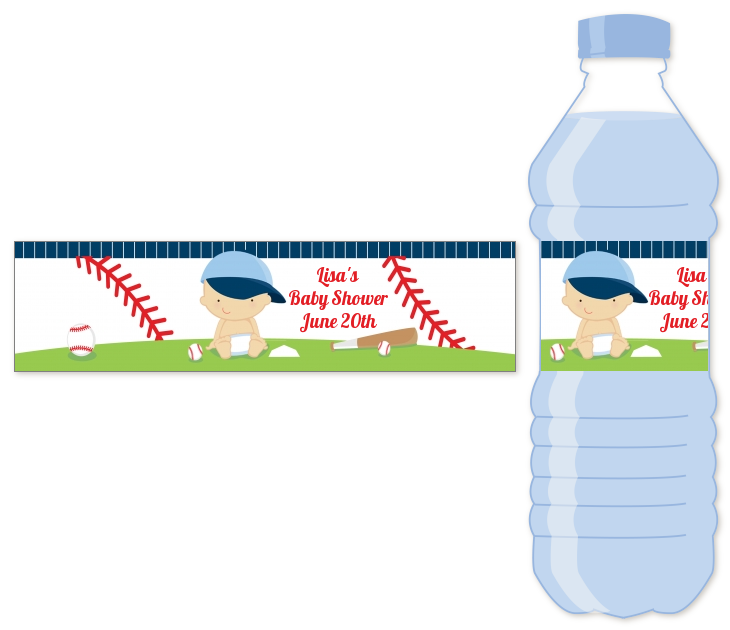  Future Baseball Player - Personalized Baby Shower Water Bottle Labels Caucasian