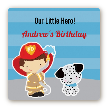  Future Firefighter - Square Personalized Birthday Party Sticker Labels Caucasian Boy