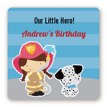  Future Firefighter - Square Personalized Birthday Party Sticker Labels Caucasian Boy