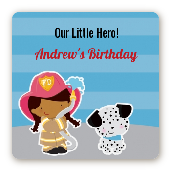  Future Firefighter - Square Personalized Birthday Party Sticker Labels Caucasian Boy