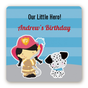  Future Firefighter - Square Personalized Birthday Party Sticker Labels Caucasian Boy