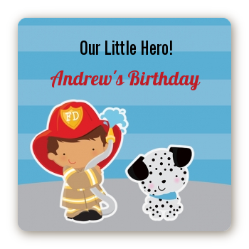  Future Firefighter - Square Personalized Birthday Party Sticker Labels Caucasian Boy