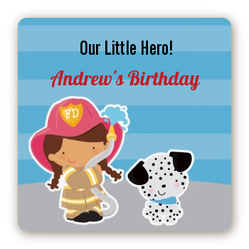  Future Firefighter - Square Personalized Birthday Party Sticker Labels Caucasian Boy