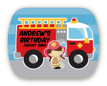  Future Firefighter - Personalized Birthday Party Rounded Corner Stickers Caucasian Boy