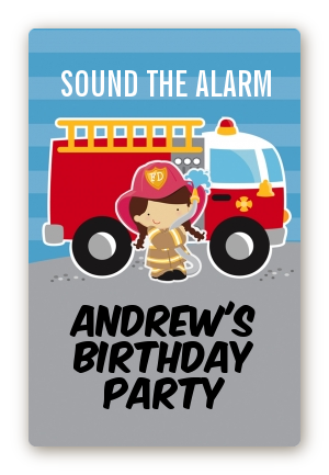  Future Firefighter - Custom Large Rectangle Birthday Party Sticker/Labels Caucasian Boy