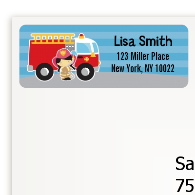  Future Firefighter - Birthday Party Return Address Labels Caucasian Boy